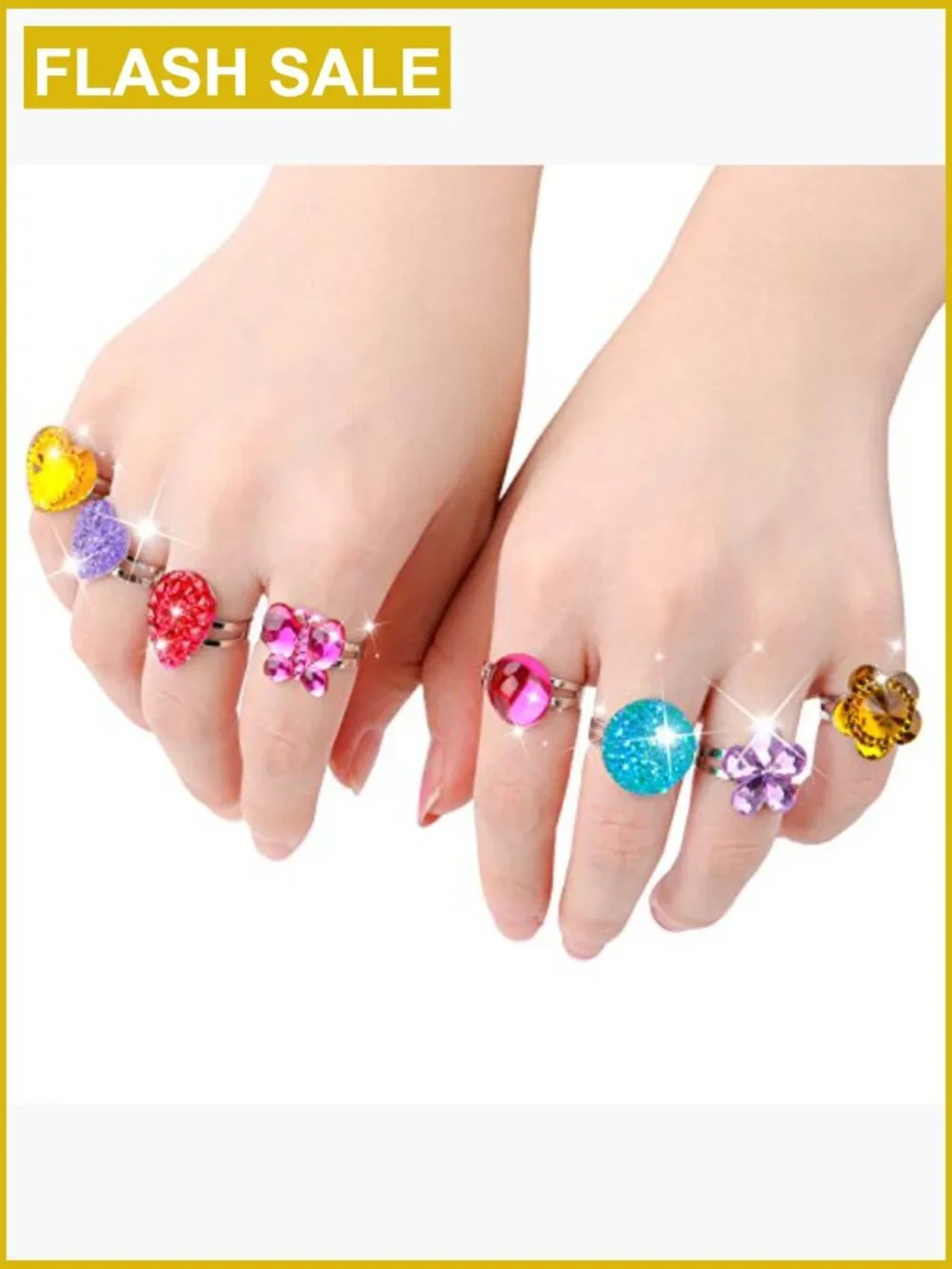 24 Pcs Adjustable Crystal Rings with Heart Box Dress Up Jewelry Girls Set